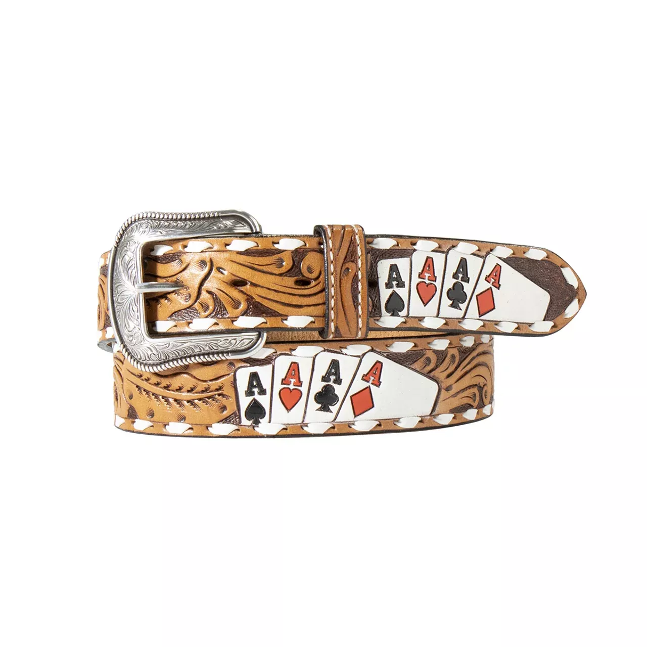 3D BELT FOUR ACES TOOLED LEATHER TAN - ACCESSORIES BELT MEN - D100016848
