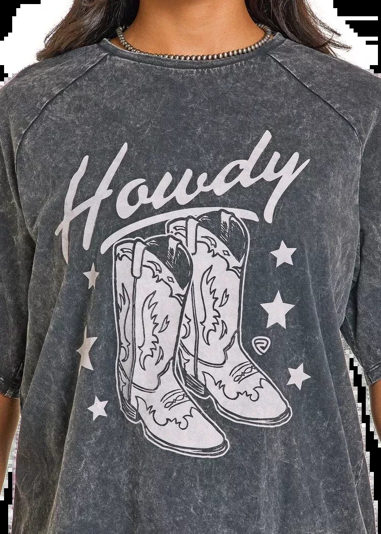 Acid Wash Howdy Raglan Graphic Tee