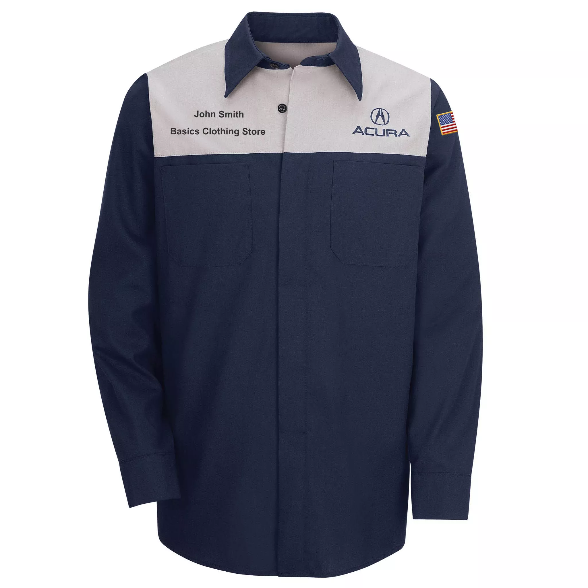 Acura Long Sleeve Technician Shirt- Light Grey / Navy -SP14AA