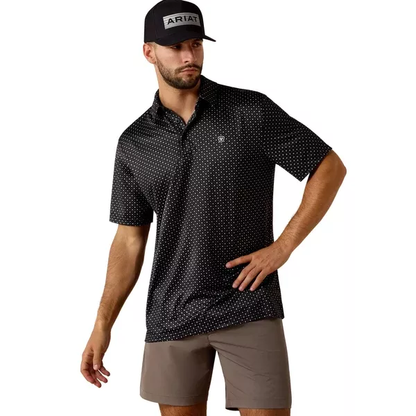 ARIAT BLACK MINI STAR PRINT - MENS POLO - 10073472