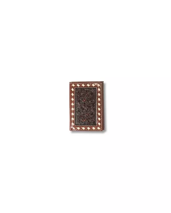 Ariat Men's Floral Embossed Buck Lace Trifold Wallet