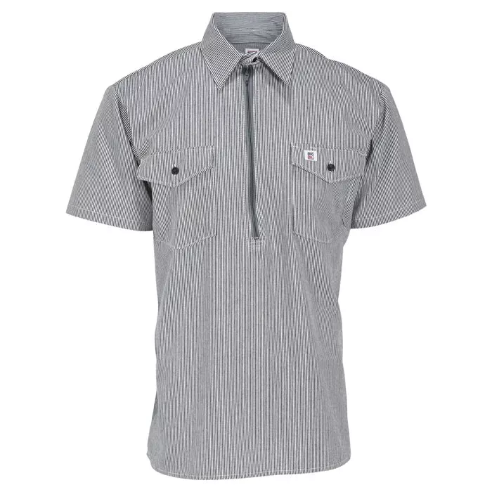 Big Bill Short-Sleeve Hickory Stripe Shirt with Half-Zip - Hickory -183S