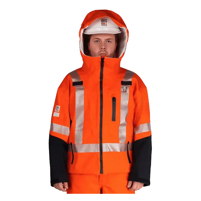 Big bill Waterproof Flame Resistant High Visibility Rain Jacket with Reflective Tape - Orange -28MTSV