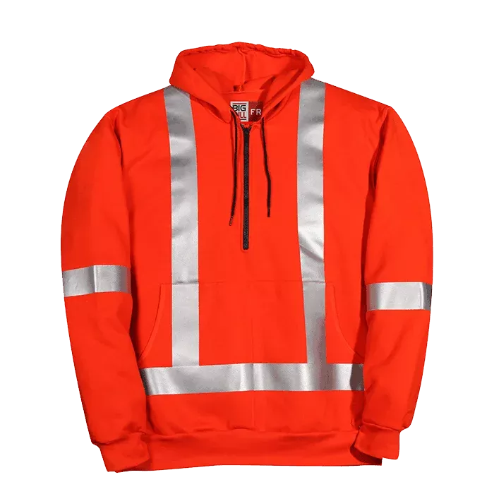 Big Bill Wind Resistant Hooded Sweatshirt with Half-Zip and Reflective Material-Orange -RT26WP12