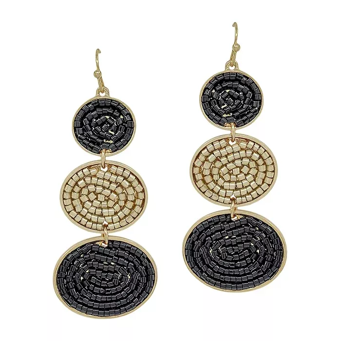 Black Seed Bead and Gold Beaded 3 Drop 2" Earring