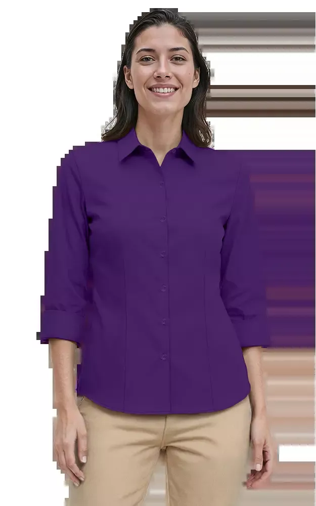 Blue Generation Ladies' 3/4 Sleeve Fine Line Twill Shirt-BG6330