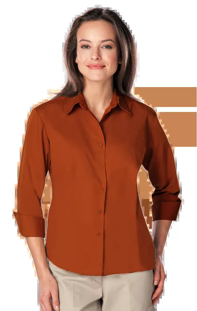 Blue Generation Ladies' 3/4 Sleeve Poplin Shirt-BG6260