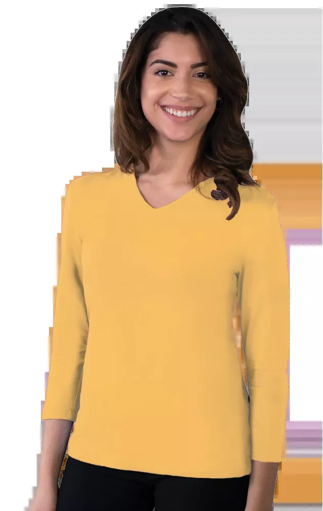 Blue Generation Ladies' 3/4 Sleeve V-Neck Tee-BG4703 (Clearance)