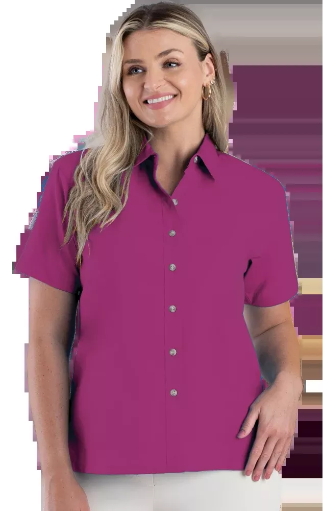Blue Generation Ladies' Short-Sleeve Superblend Poplin Shirt with Bone Buttons-BG6216S