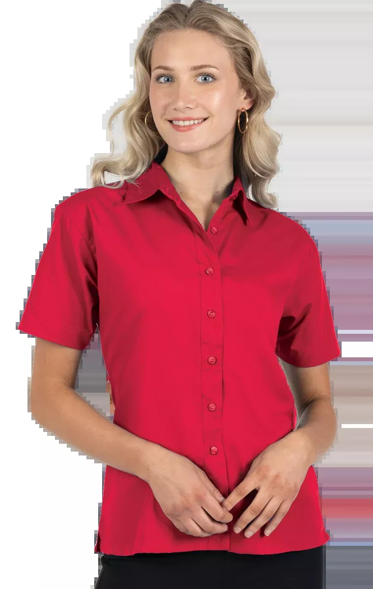 Blue Generation Ladies Short-Sleeve Superblend Poplin Shirt with Matching Buttons-BG6266S