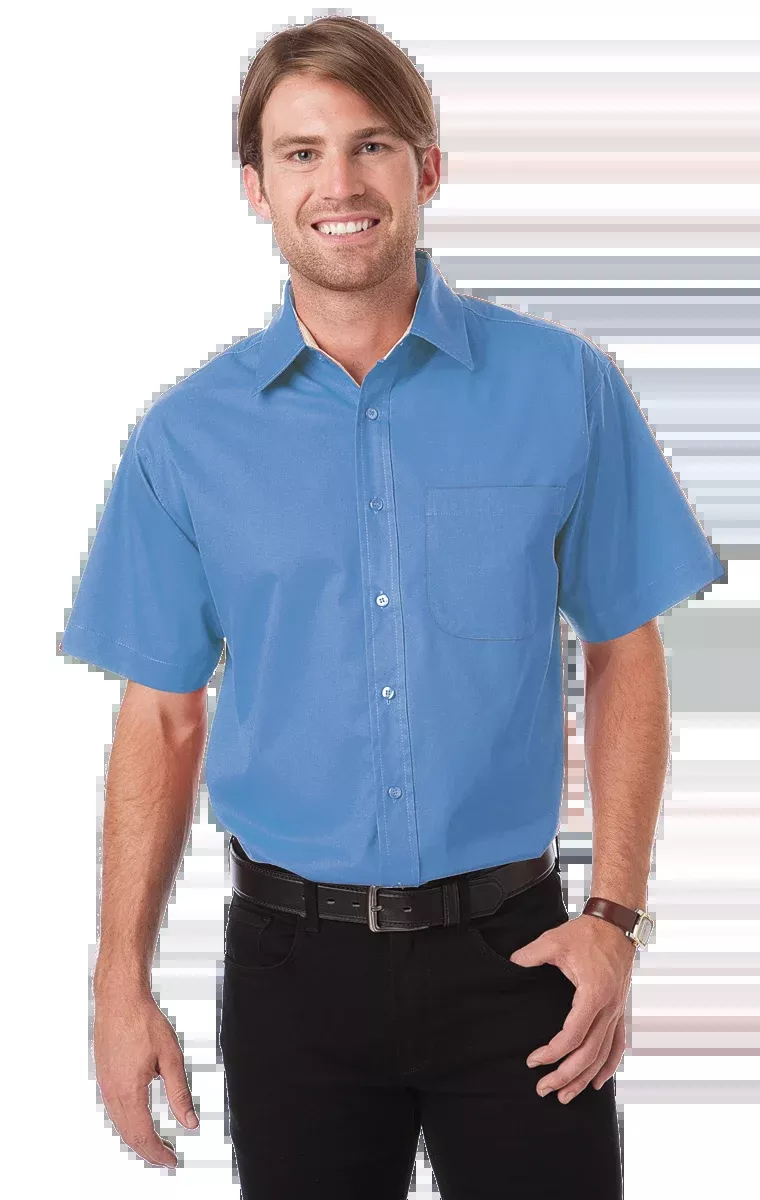 Blue Generation Men's Short-Sleeve Fine Line Twill Shirt-BG8330S