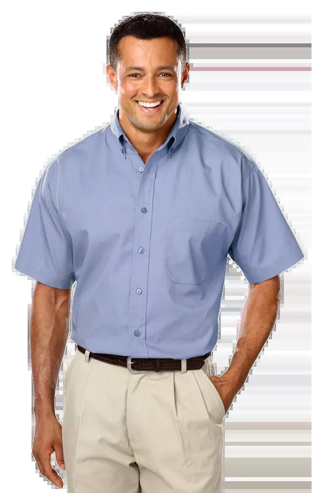 Blue Generation Men's Short-Sleeve Superblend Poplin Shirt with Matching Buttons-BG7266S