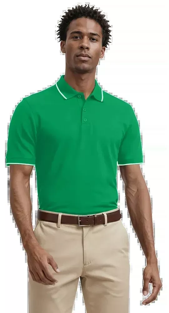 Blue Generation Men's Striped Trim Value Wicking Polo-BG7301