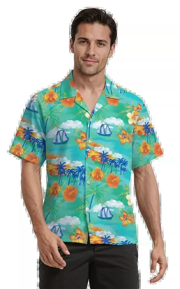 Blue Generation Tropic Print Camp Shirt-BG3103