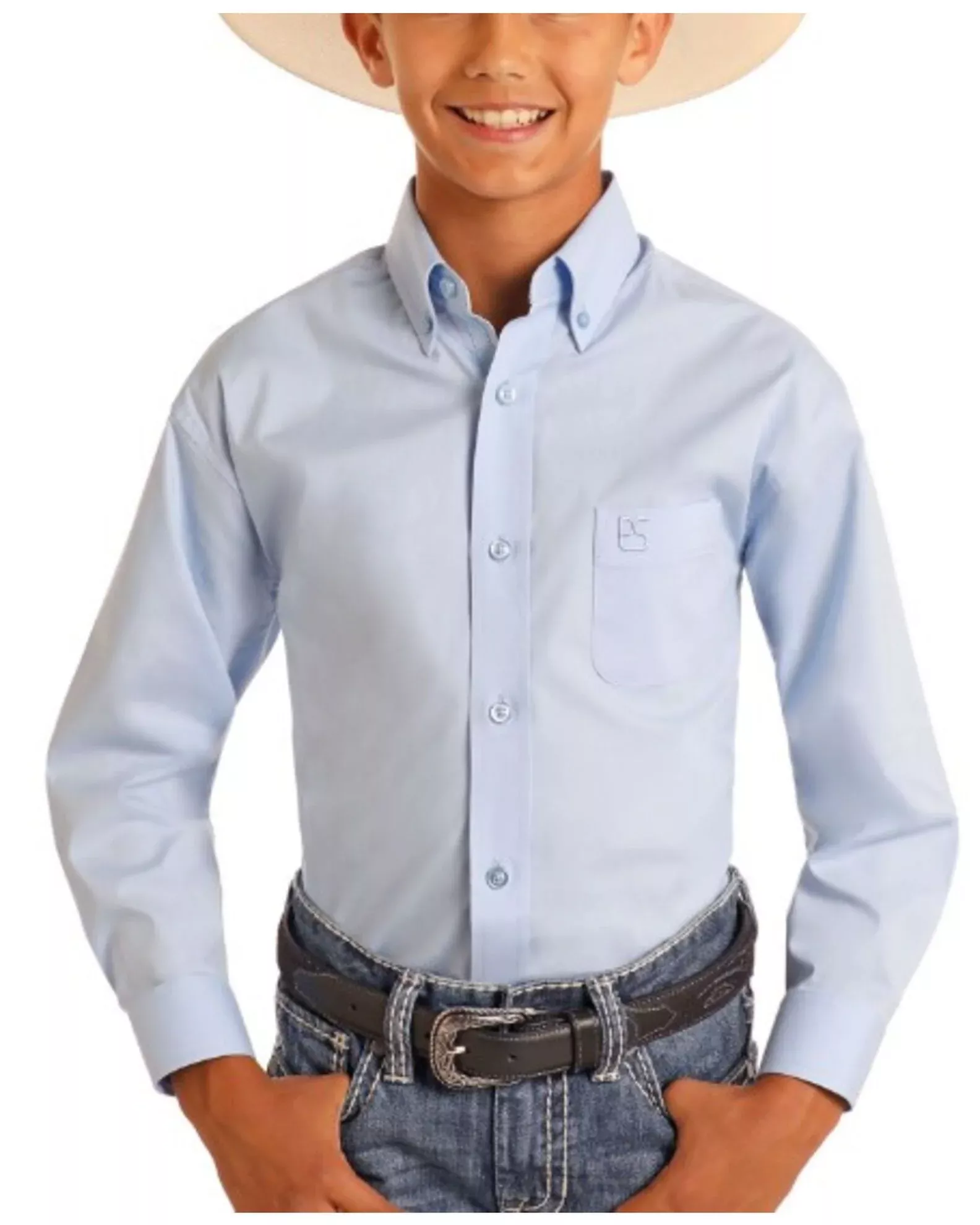 BOY'S LONG SLEEVE BUTTON DOWN SHIRTSOLID COLORPOWDER BLUE - SBB2S06119