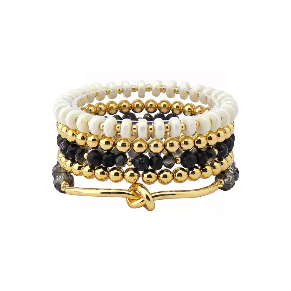 BRACELET 5PC WHT, STONE, BLK