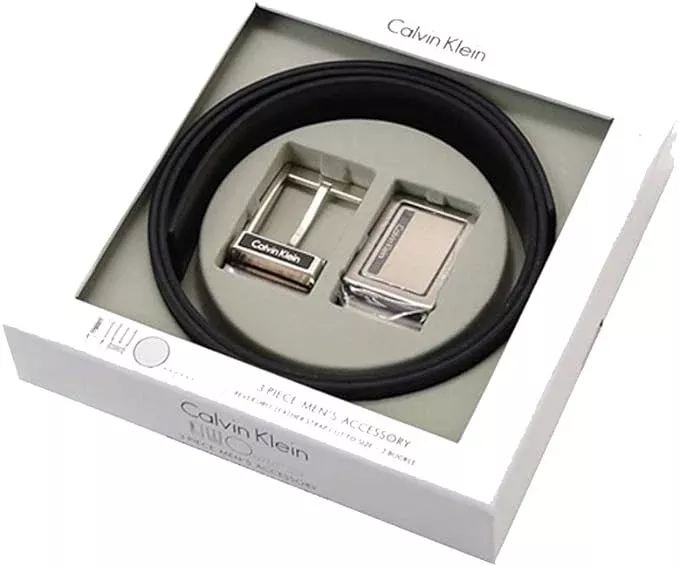 Calvin Klein 3 Piece Men's Reversible Brown/Black Belt Accessories Set with 2 Buckles…