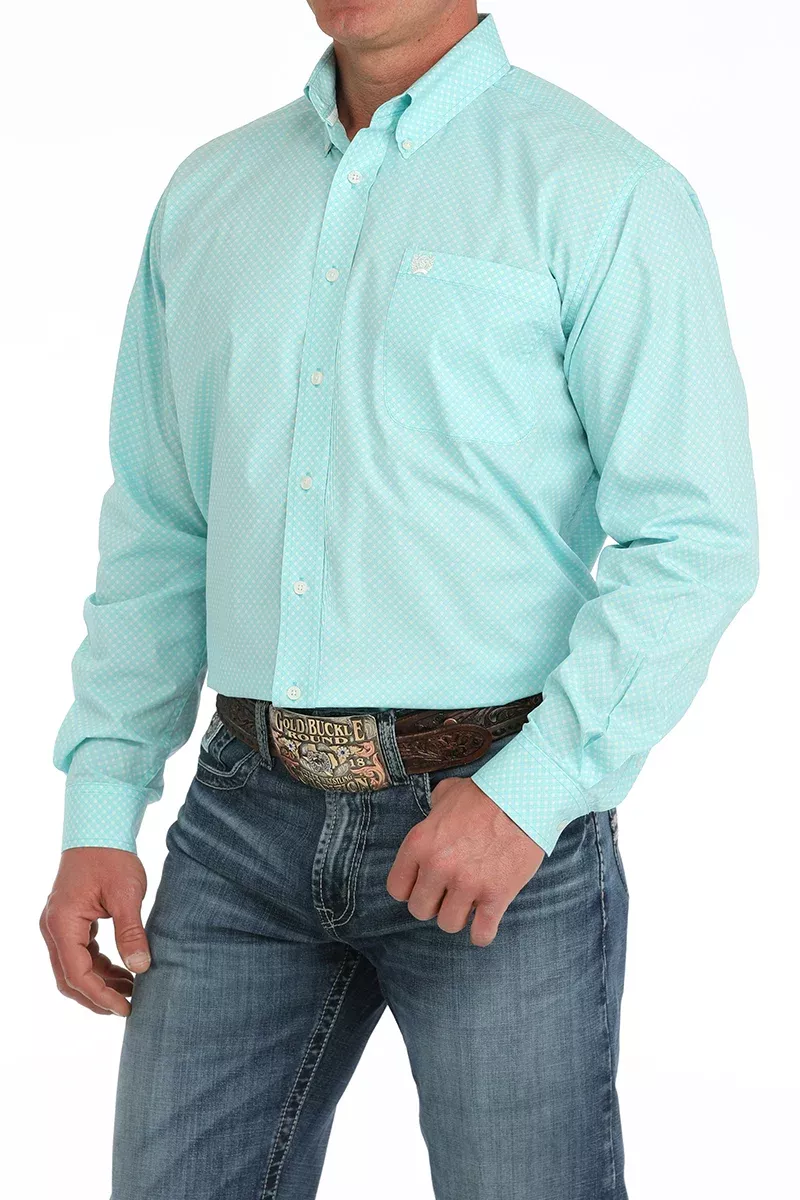 Cinch Men's Turquoise Print Long Sleeve Button Down Shirt