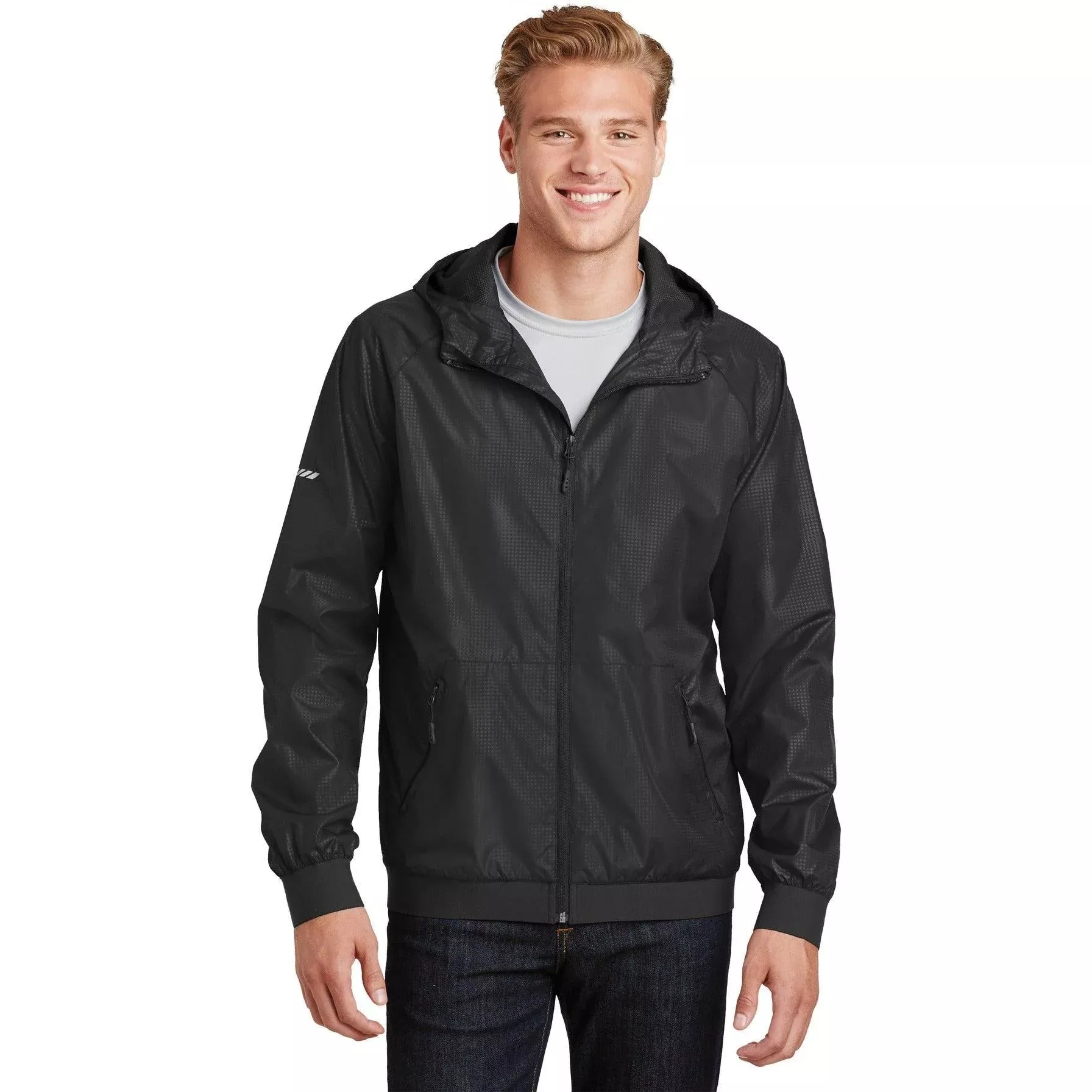 CLOSEOUT - Sport-Tek Embossed Hooded Wind Jacket