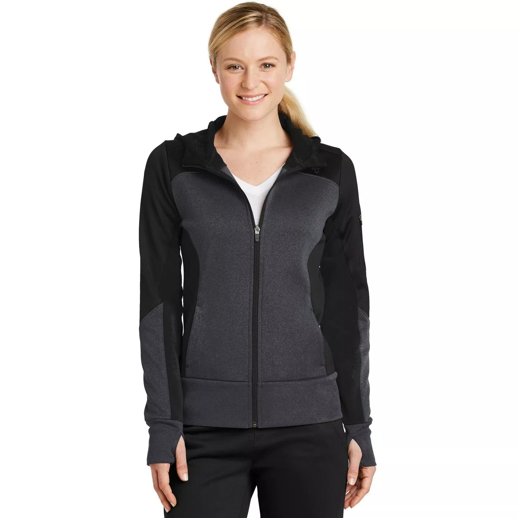 CLOSEOUT - Sport-Tek Women's Tech Fleece Colorblock Full-Zip Hooded Jacket