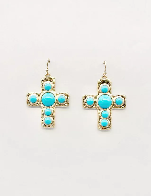 CROSS W/ TURQ BEADED EARRING