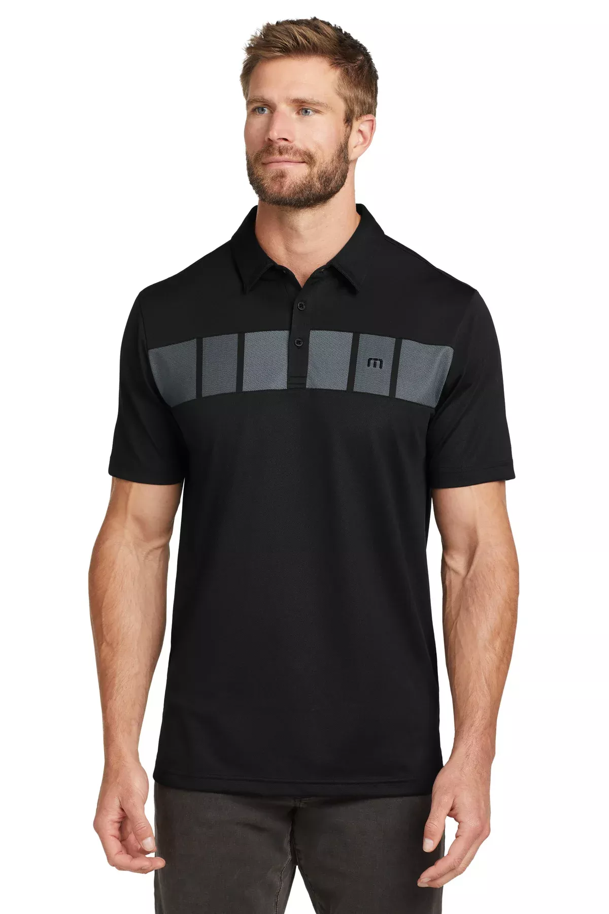 Custom Embroidered or DTF Printed - TravisMathew Cabana Chest Stripe Polo. TM1MU416