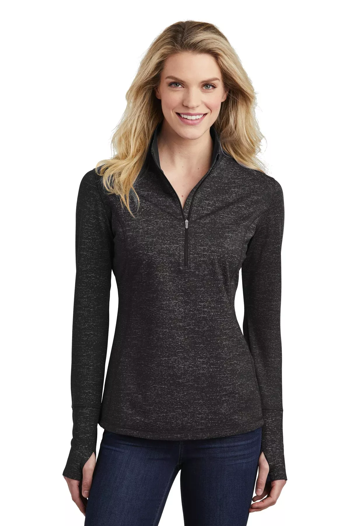 Custom Embroidered - Sport-TekLadies Sport-WickStretch Reflective Heather 1/2-Zip Pullover. LST855