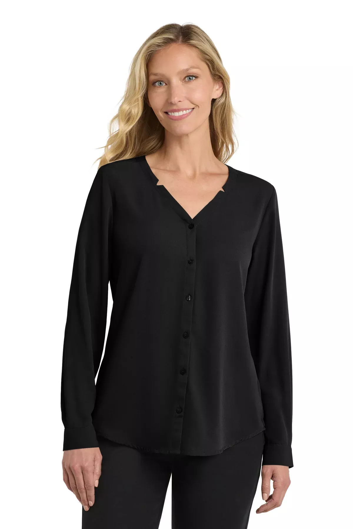Custom Embroidery or DTF Print - Port Authority Women's Long Sleeve Button-Front Blouse. LW700