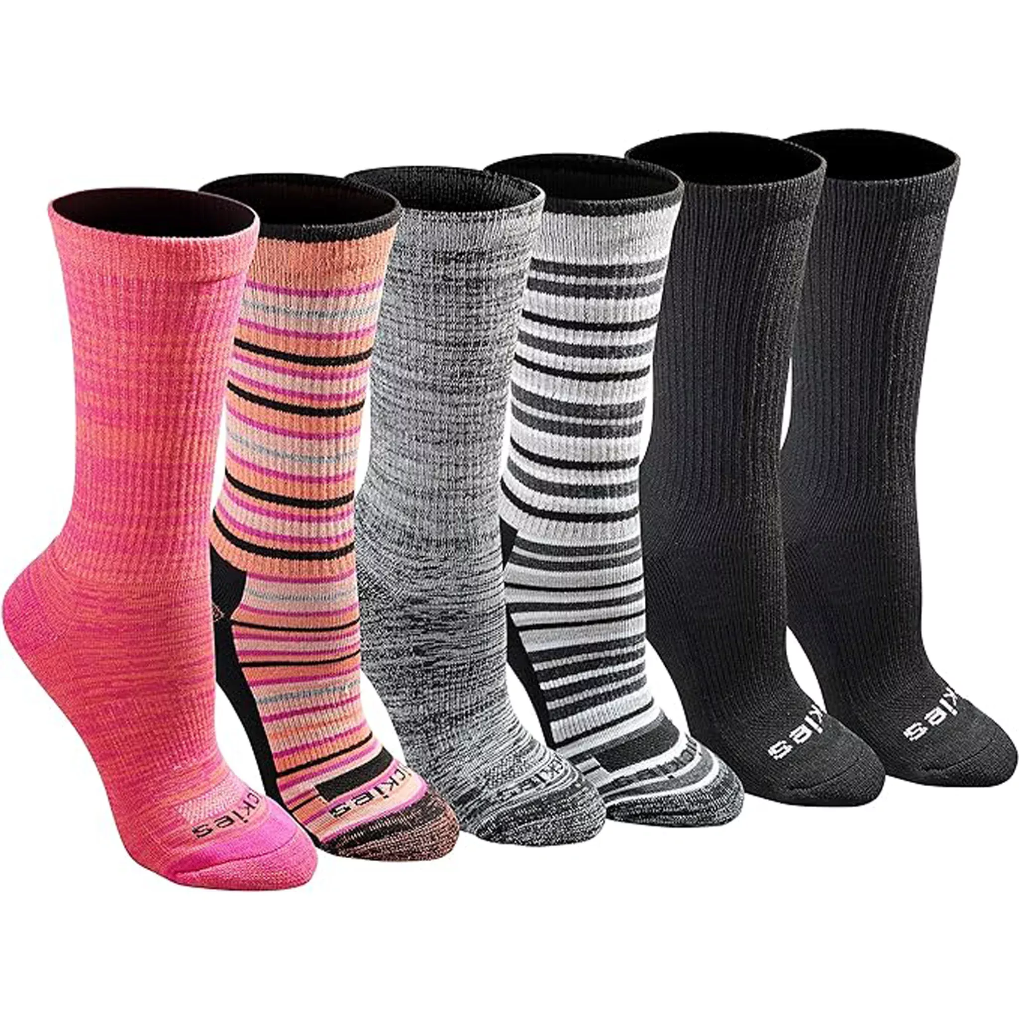 Dickies Women's 6 Packs Dri-Tech Moisture Control Striped Asst Crew Socks, Sizes 6-9 ( I61005 )