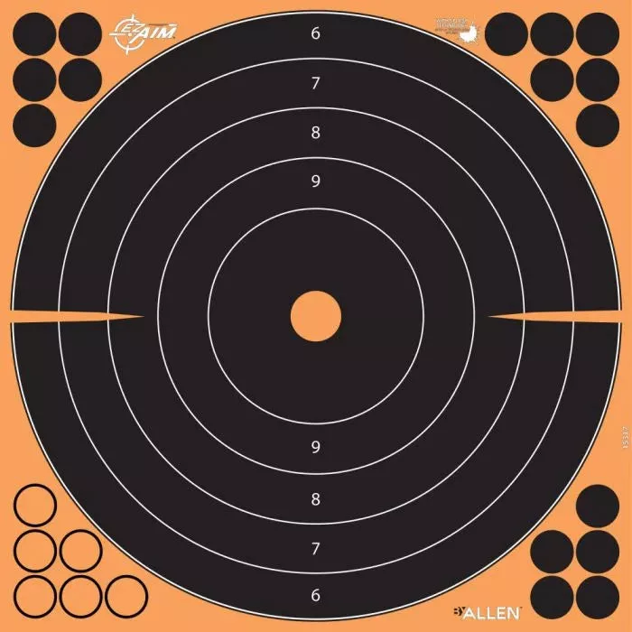 EZ Aim Splash Reactive Adhesive Paper Shooting Targets, Bullseye, 12" Square, 10-Pack, Black/Orange