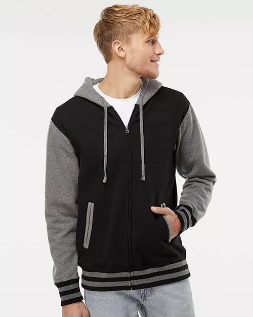 Independent Trading Co. IND45UVZ Men Heavyweight Varsity Full-Zip Hooded Sweatshirt