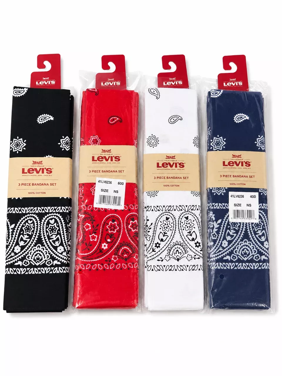 Levi’s 3-Piece Paisley Bandana Set – 100% Cotton