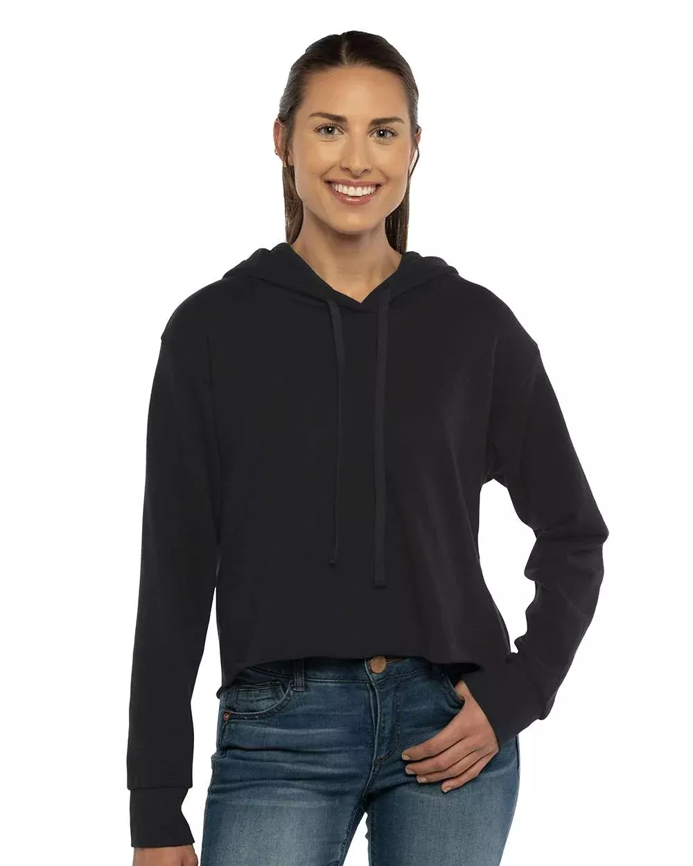 Next Level Women's Laguna Sueded Raw Edge Crop Hoodie