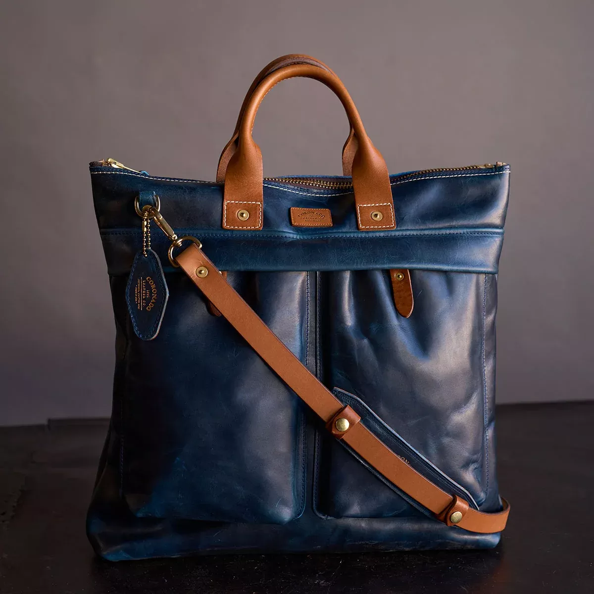 No.160 Primo Tote | Horween Indigo & Tan