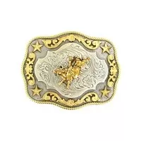 Nocona Silver Gold Bull Rider Belt Buckle