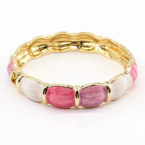 Pink Multi Color Resin Marbled .5" and Gold Bangle Bracelet
