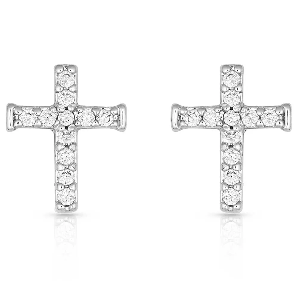 Quiet Faith, Tiny Crystal Cross Earrings