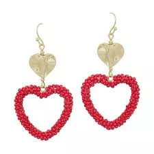 Red Beaded Heart 2" Earrings