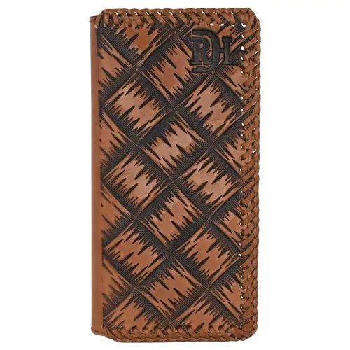 RED DIRT RODEO WALLET XL BASKETWEAVE TOOLING W/LACED LEATHER EDGE