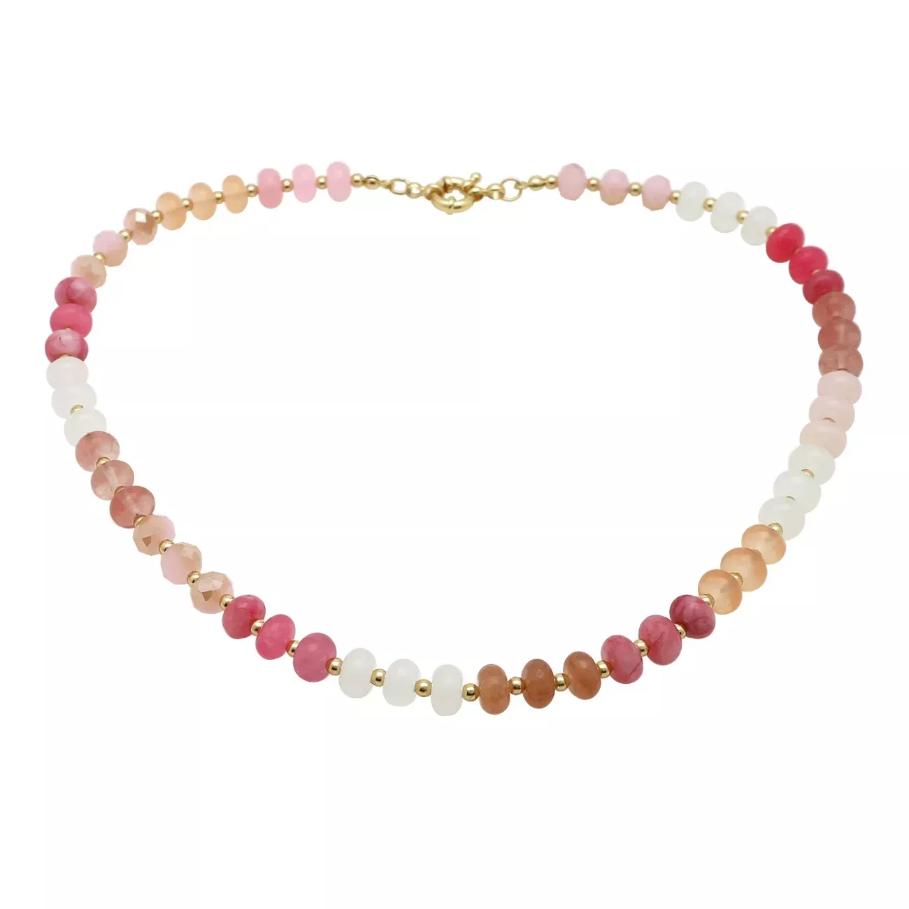 Red and Pink and Crystal Beaded 17" Necklace