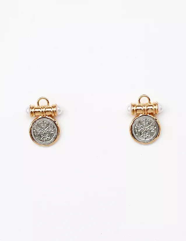 Silver .5" Coin with Gold Accents Stud Earring