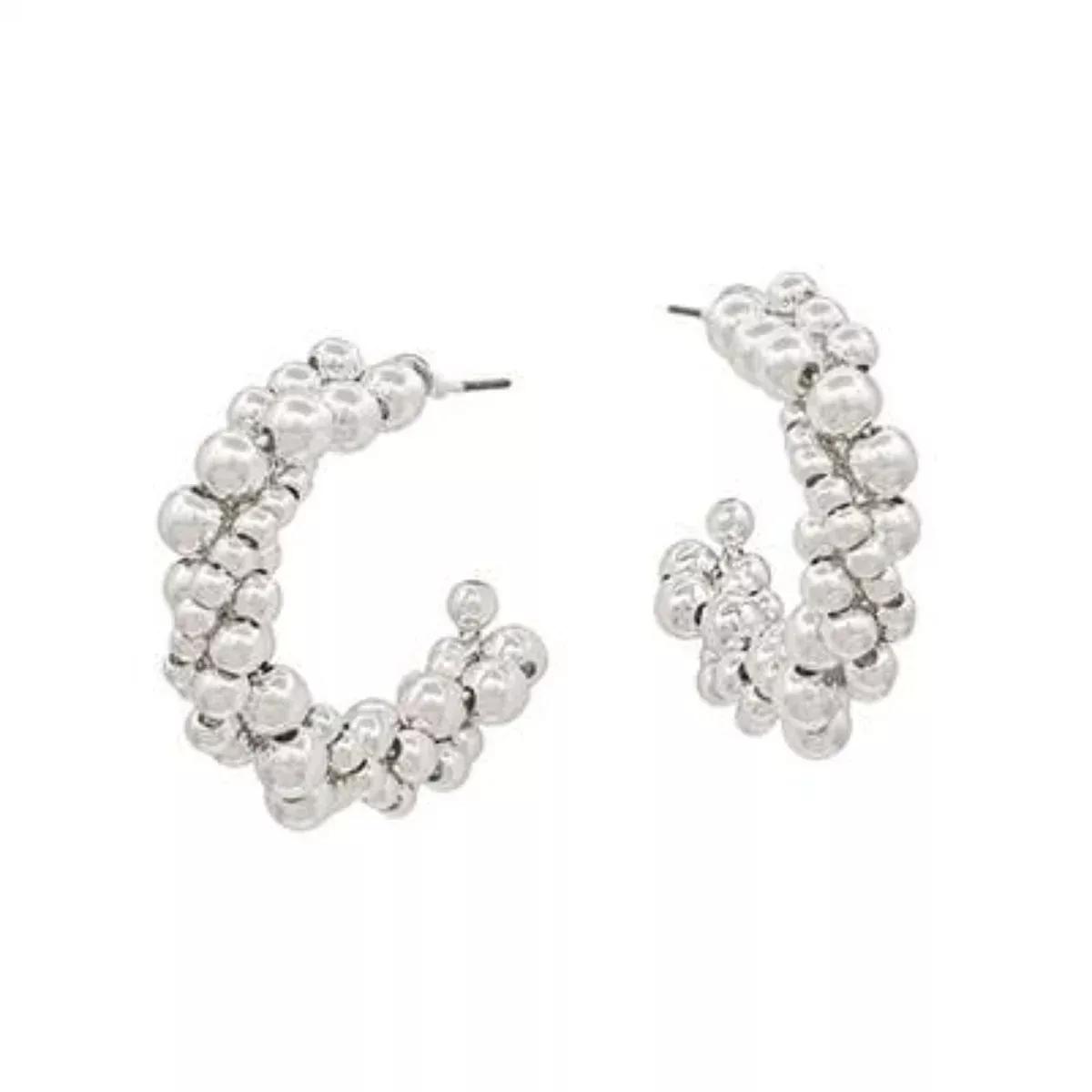 SILVER BEADED TWIST HOOP EARRING