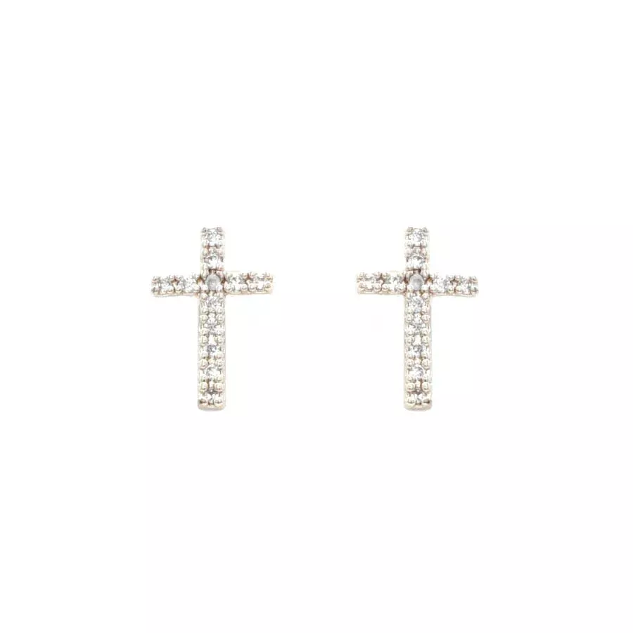 Silver Rhinestone .5" Cross Stud Earring