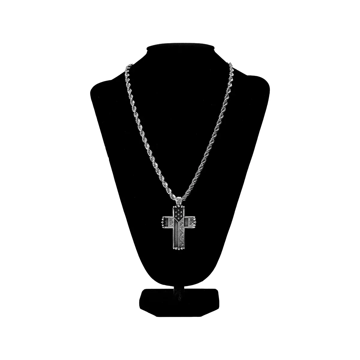 Silver Strike Mens 24" Beaded Cross