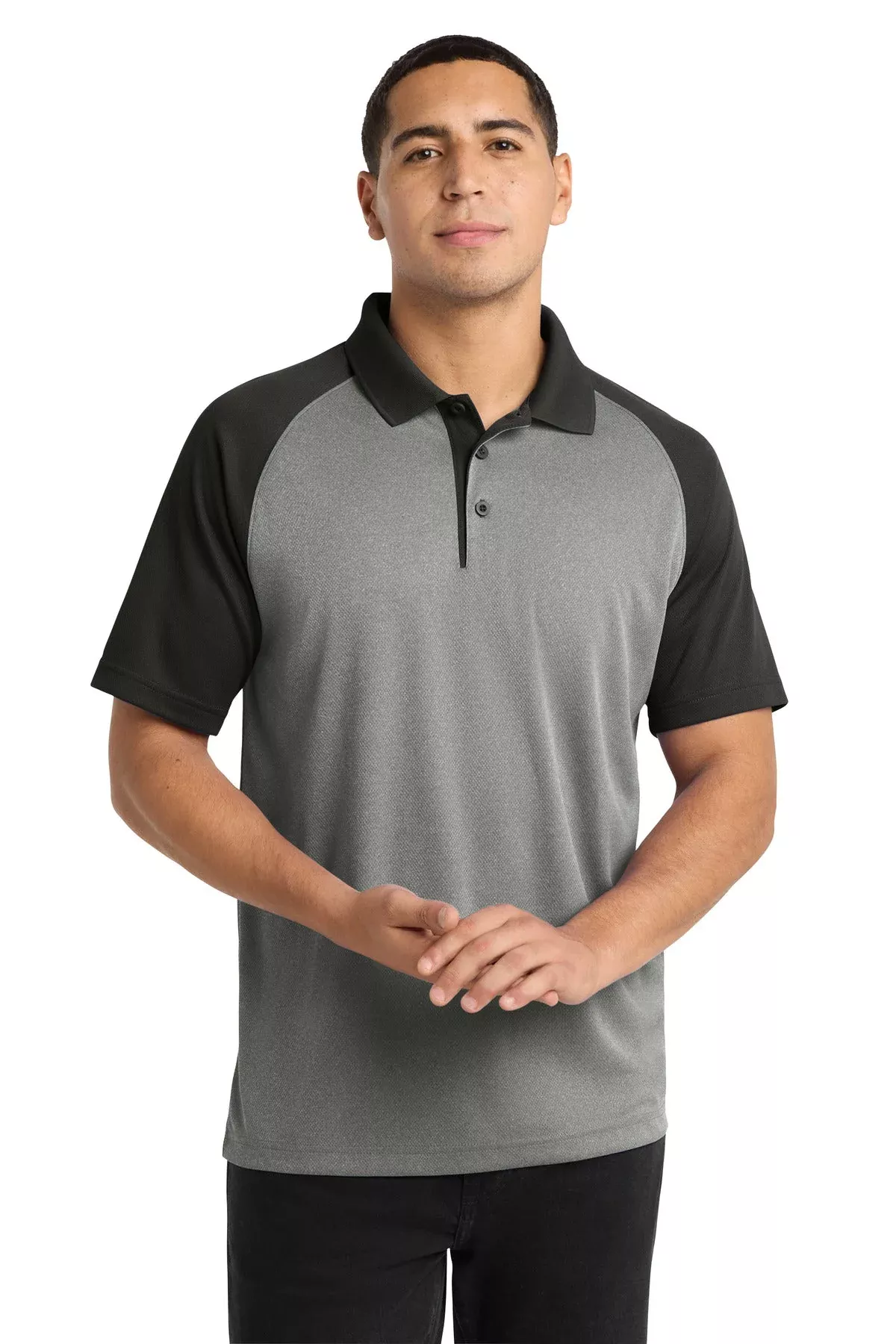 Sport-Tek ST641 PosiChargeRacerMeshRaglan Heather Block Polo