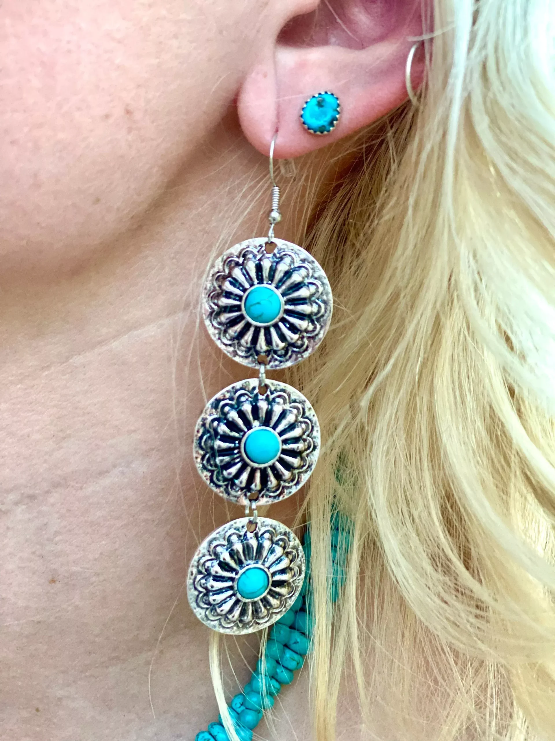 Turquoise Concho Stone Earrings
