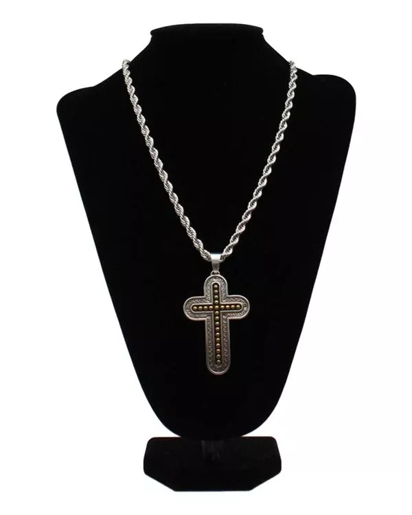 Twister Men's Antique Silver Gold Cross Necklace