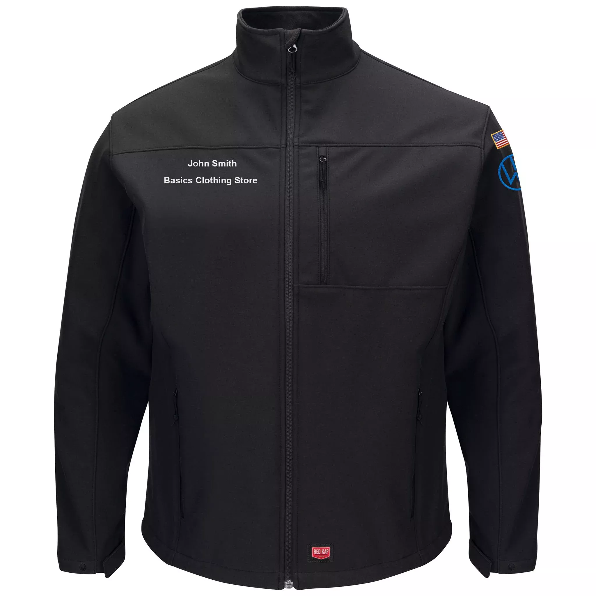 Volkswagen Men's Deluxe Soft Shell Jacket - Black - Left Sleeve: Royal VW - 3174BK