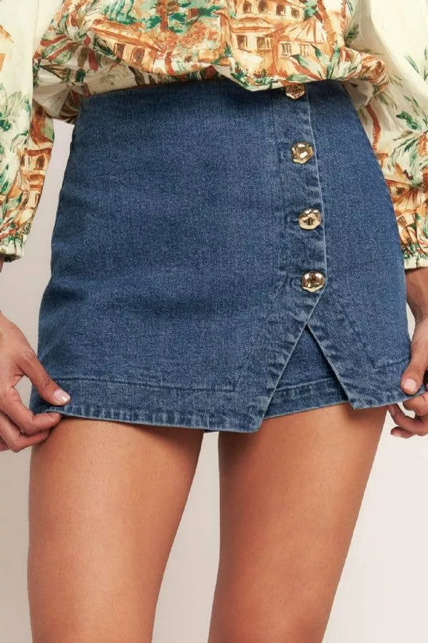 A washed denim skort - IP9158: MEDIUM INDIGO / Contemporary / S