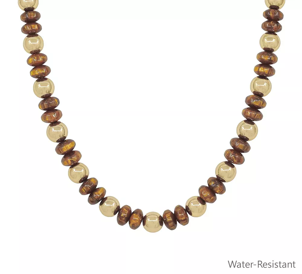 Water resistant Brown Acrylic and Gold Beaded 16"-18" Necklace